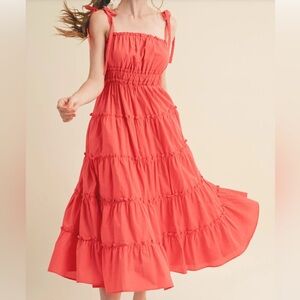 Coral Tiered Midi Dress